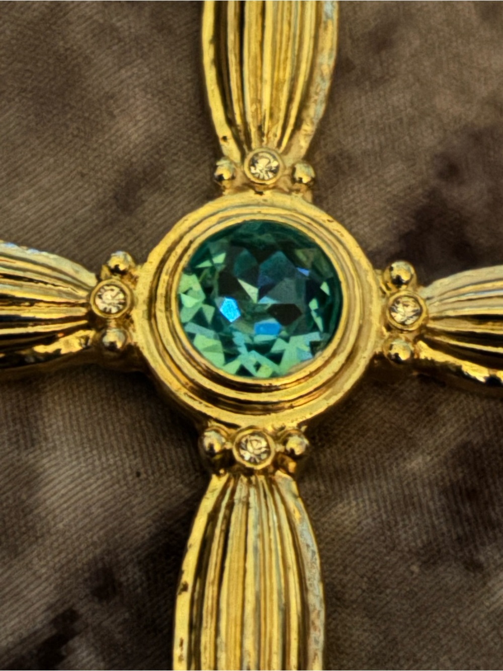 Heidi Daus Gold-Tone Cross Pendant with Teal Crystal